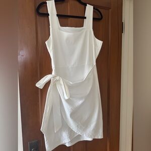 White Wrap Midi Dress with Tie Waist